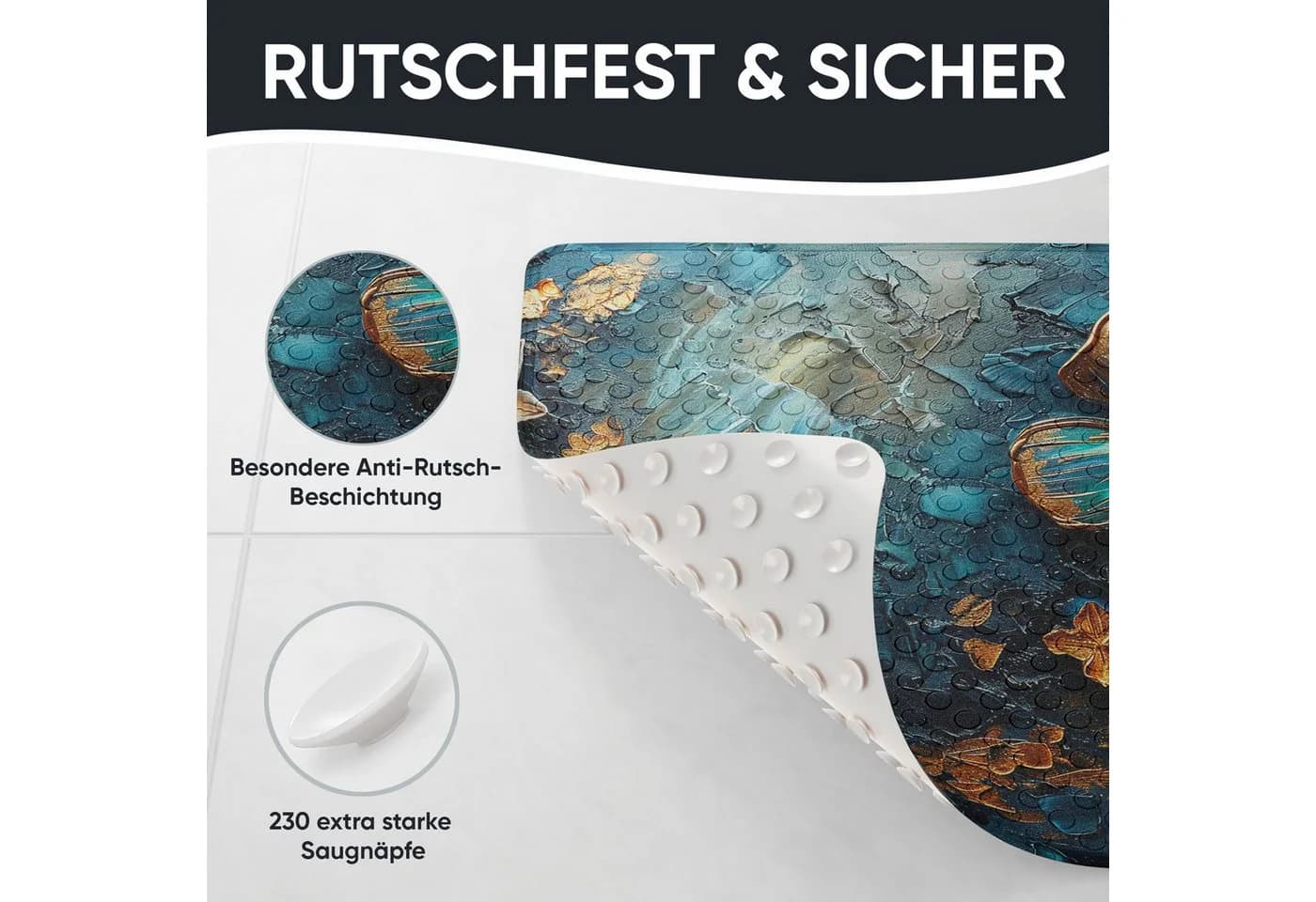 Sanilo Duschmatte mit Motiv, 53 x 53 cm, Kunststoff PVC, quadratisch, 230 Saugnäpfe - Bild 4