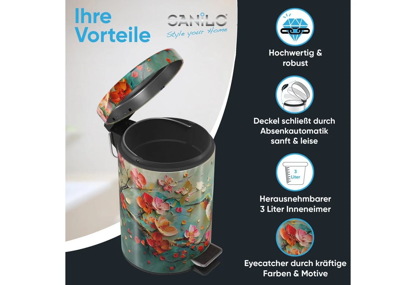 Sanilo Kosmetikeimer 3L mit Absenkautomatik & Fußpedal