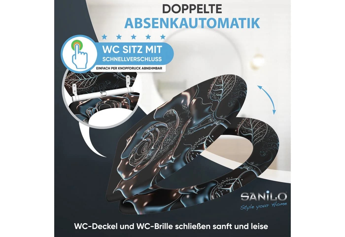Sanilo WC-Sitz Schwarz mit Absenkautomatik & Quick Release - Bild 3