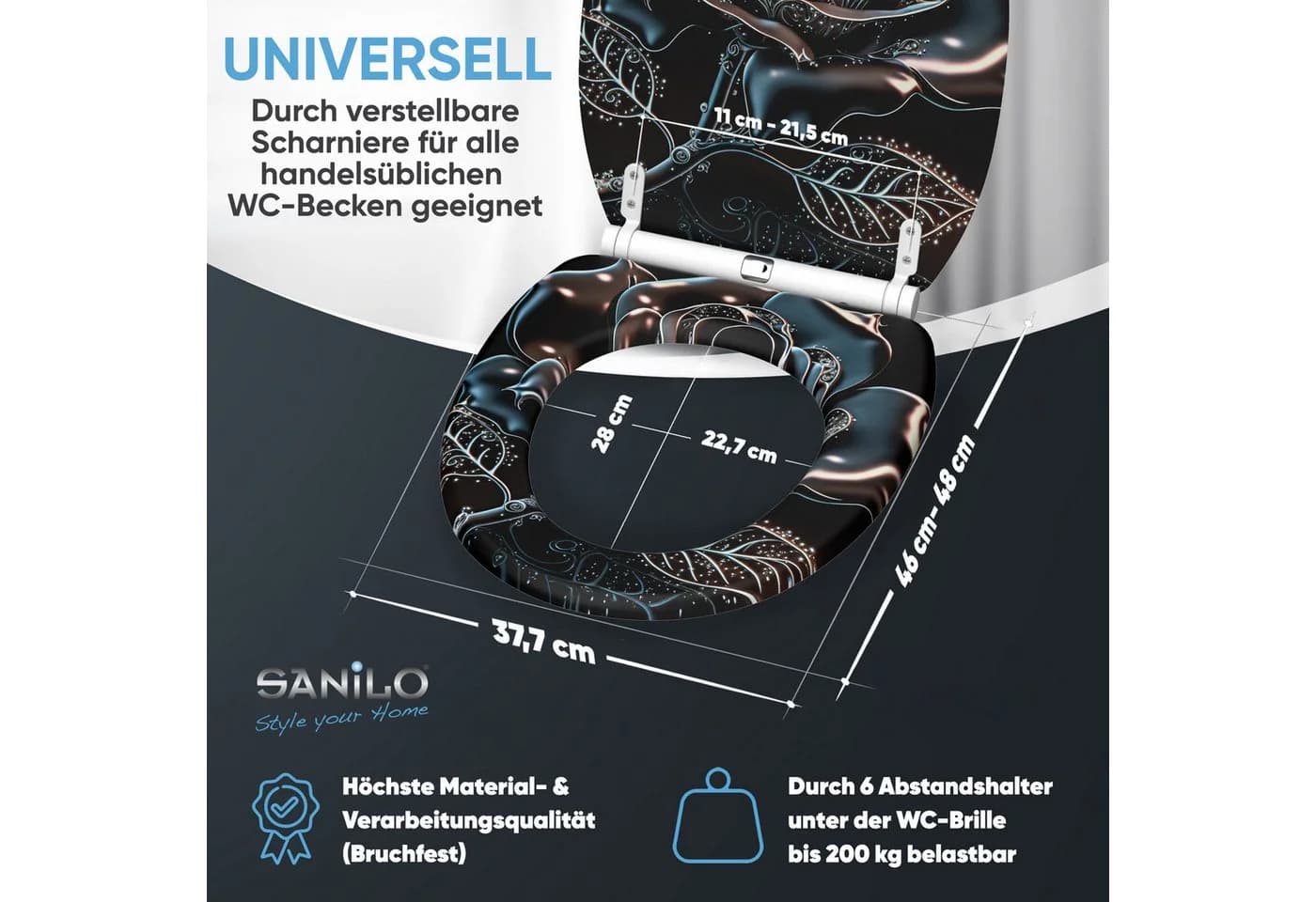 Sanilo WC-Sitz Schwarz mit Absenkautomatik & Quick Release - Bild 4