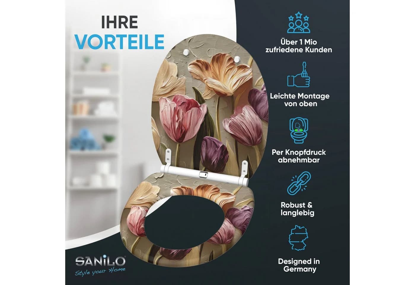Sanilo WC-Sitz Tulpen mit Absenkautomatik & Quick Release
