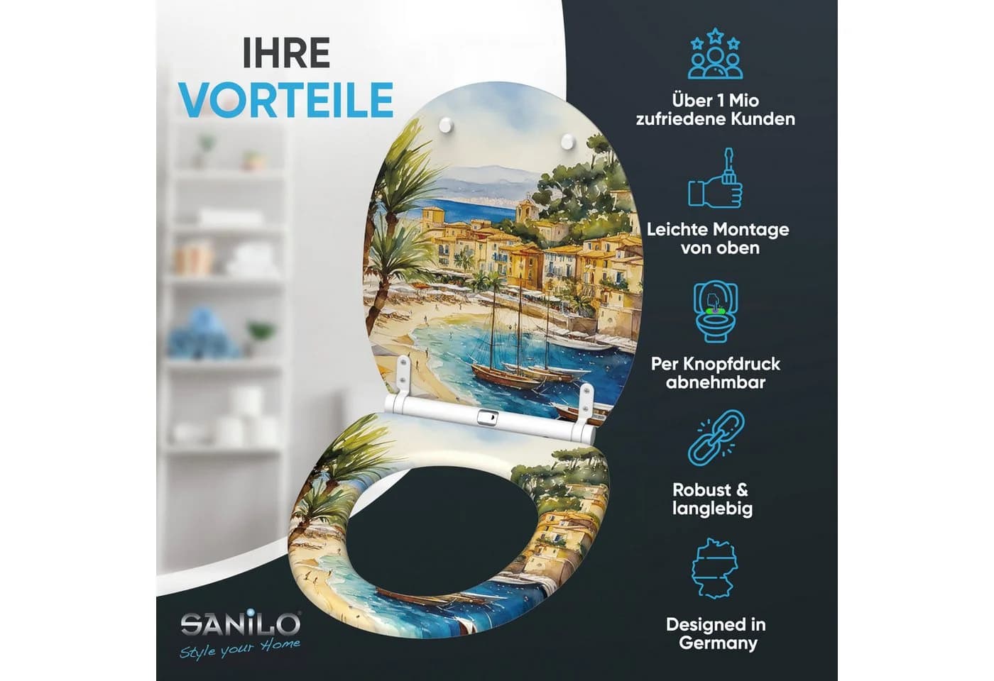 Sanilo WC-Sitz Riviera mit Absenkautomatik & Quick Release