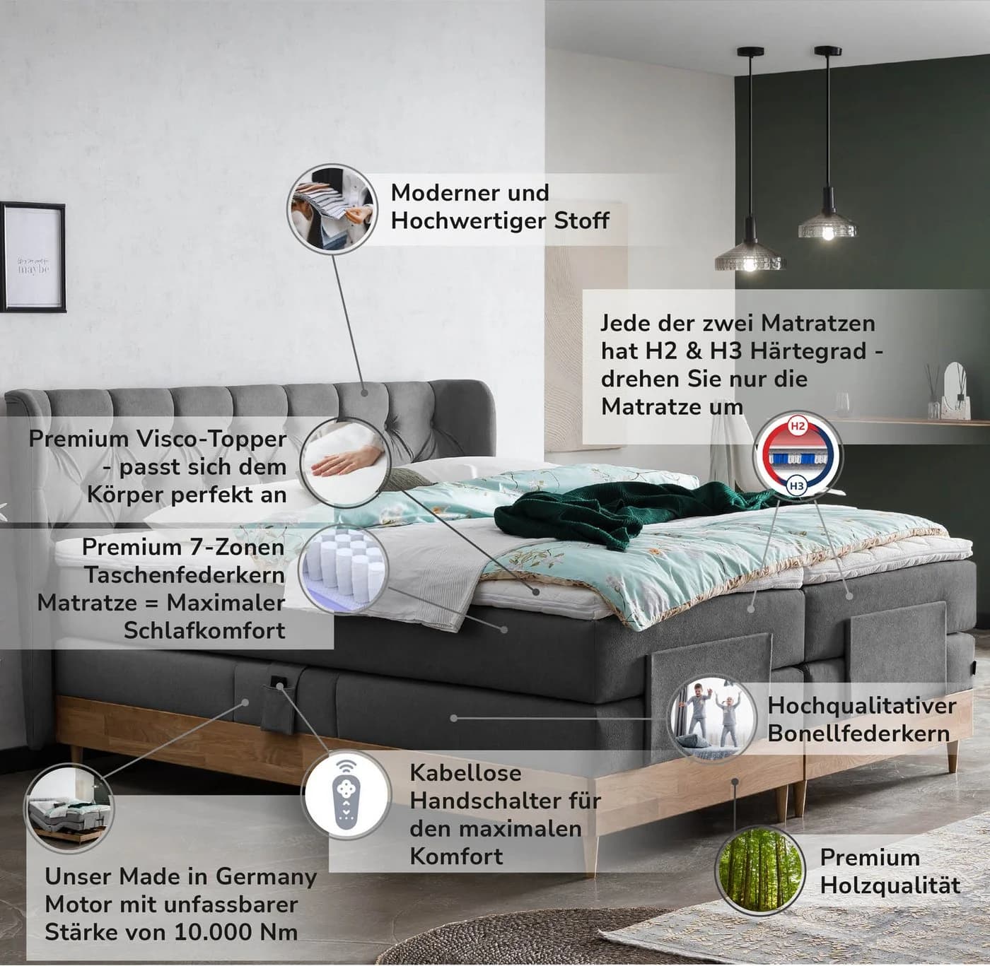 Belanoti Boxspringbett EON Elektrisch Verstellbar Anthrazit - Bild 4