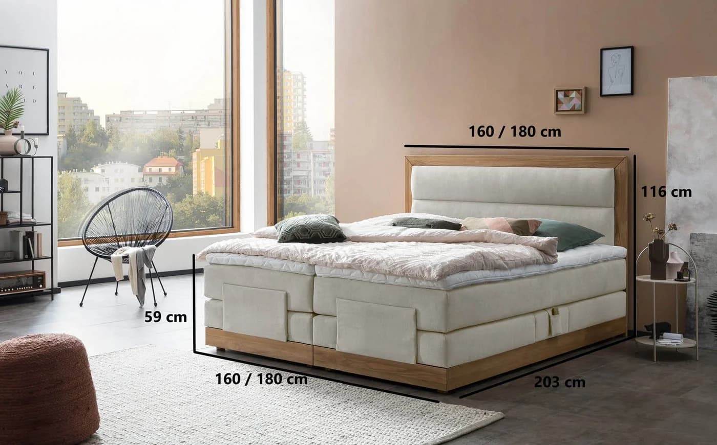 Belanoti Boxspringbett MODELA 180x200 elektrisch verstellbar Beige Eiche - Bild 5
