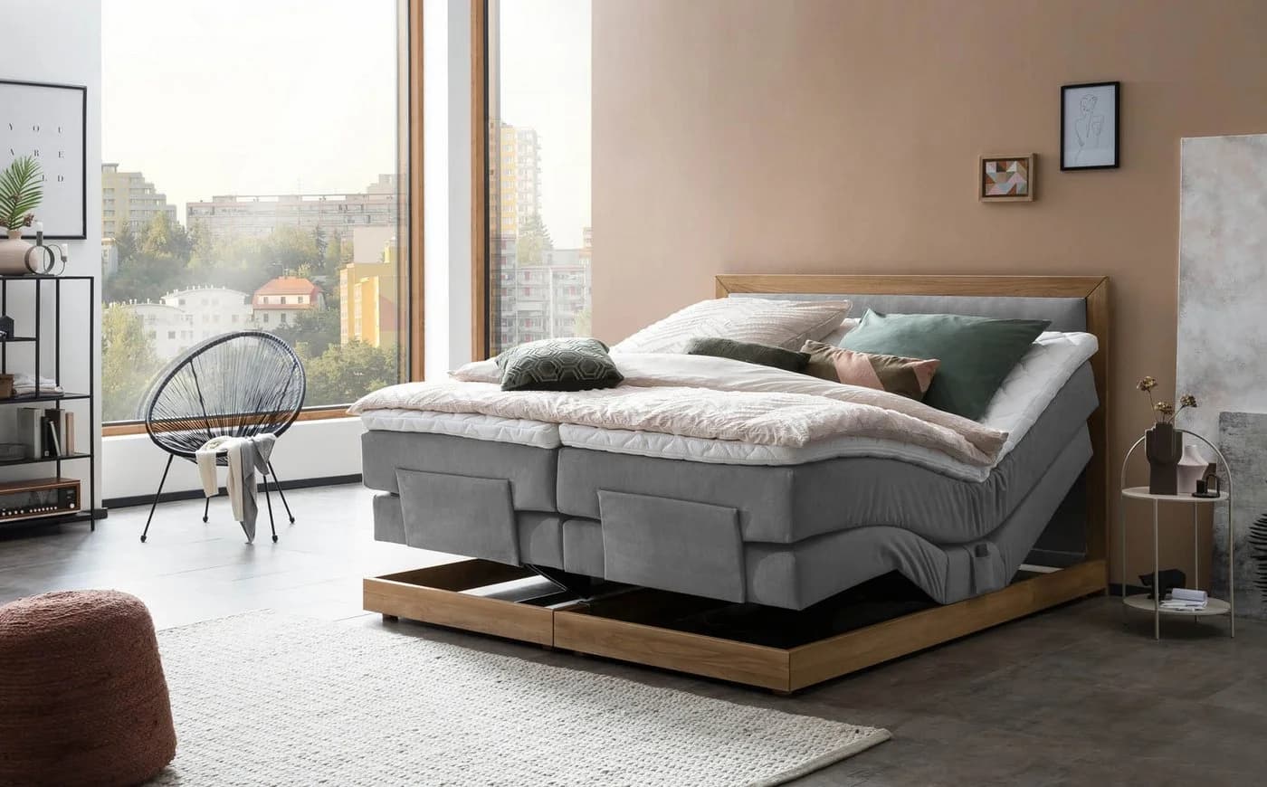 Belanoti MODELA Boxspringbett Elektrisch Verstellbar Hellgrau