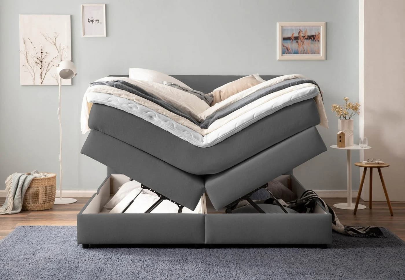 Belanoti Boxspringbett LOFT mit Bettkasten Anthrazit