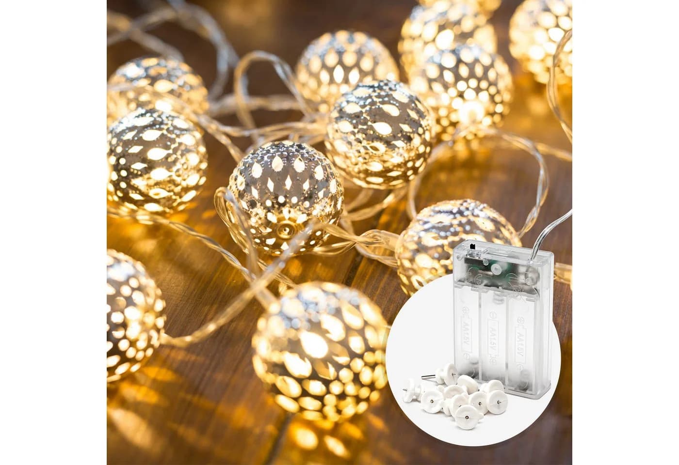 COZY HOME LED-Lichterkette Marokkanisch Silber 20 LEDs Timer - Bild 2