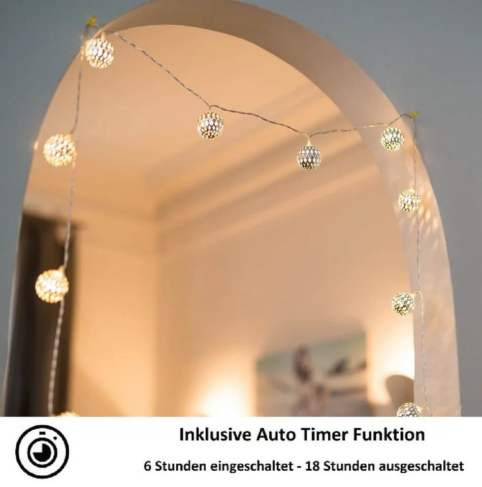 COZY HOME LED-Lichterkette Marokkanisch Silber 20 LEDs Timer - Bild 3