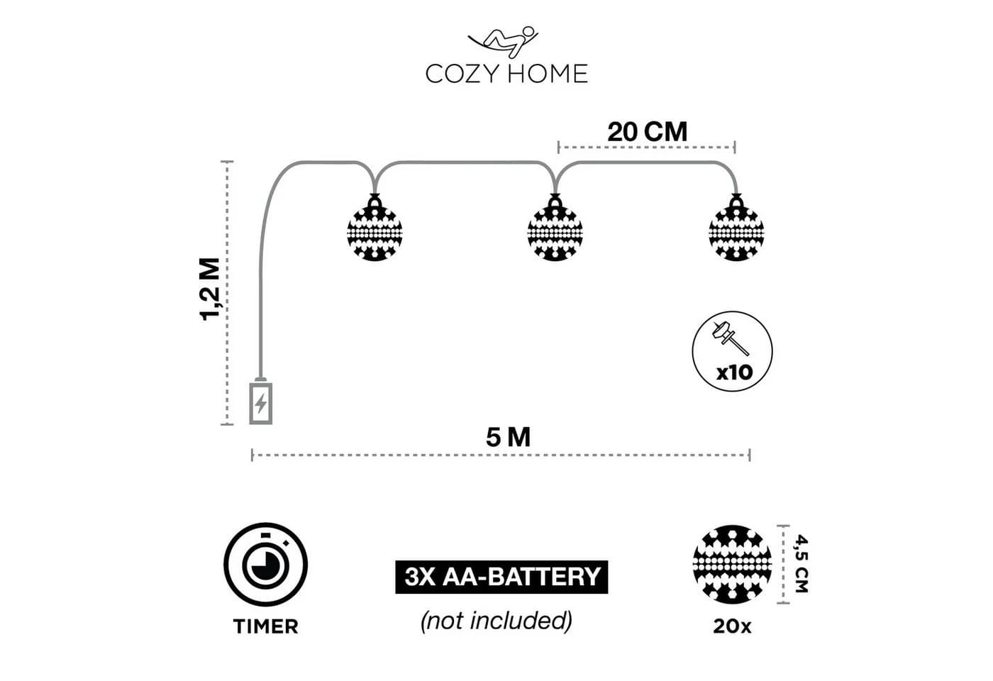COZY HOME LED-Lichterkette Marokkanisch Silber 20 LEDs Timer - Bild 4