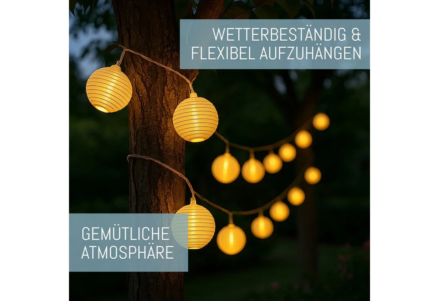 COZY HOME LED-Lichterkette Lampion Weiß Transparent 7m Timer Solar