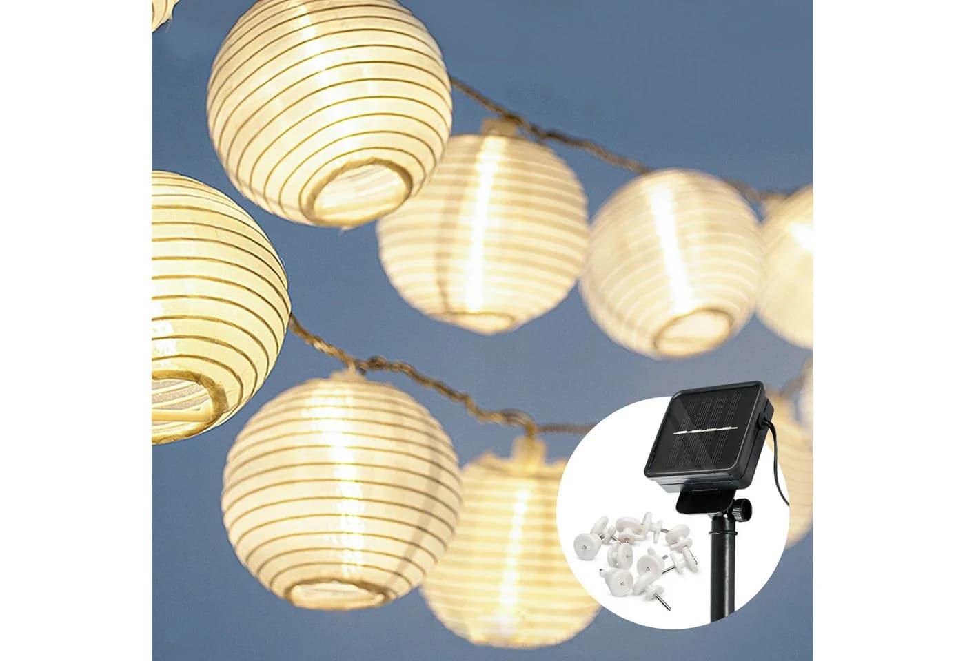 COZY HOME LED-Lichterkette Lampion Weiß Transparent 7m Timer Solar - Bild 2