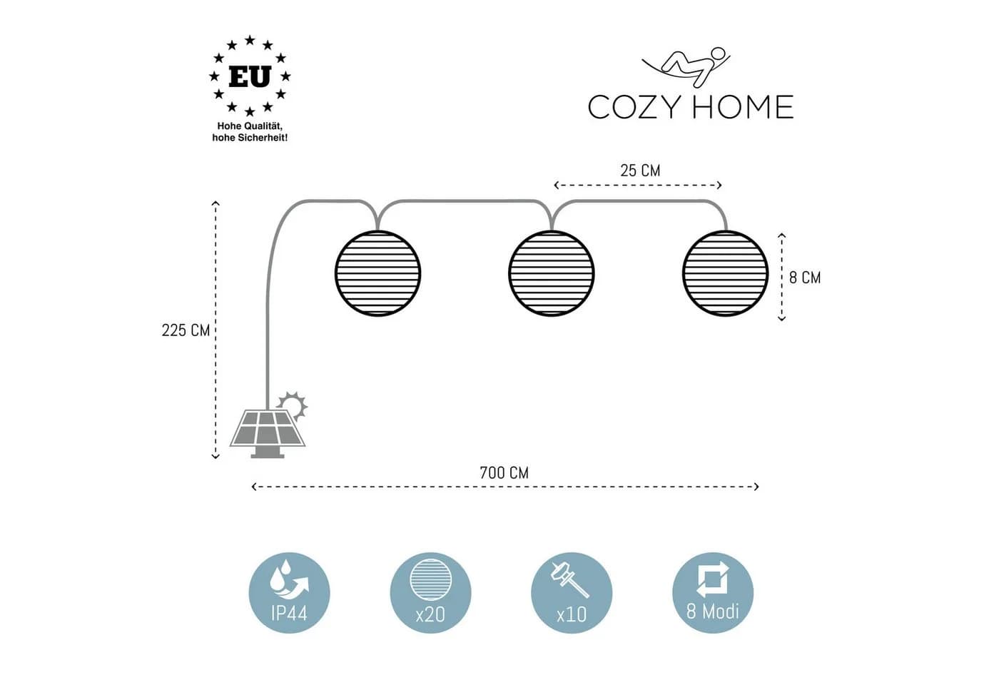 COZY HOME LED-Lichterkette Lampion Weiß Transparent 7m Timer Solar - Bild 3