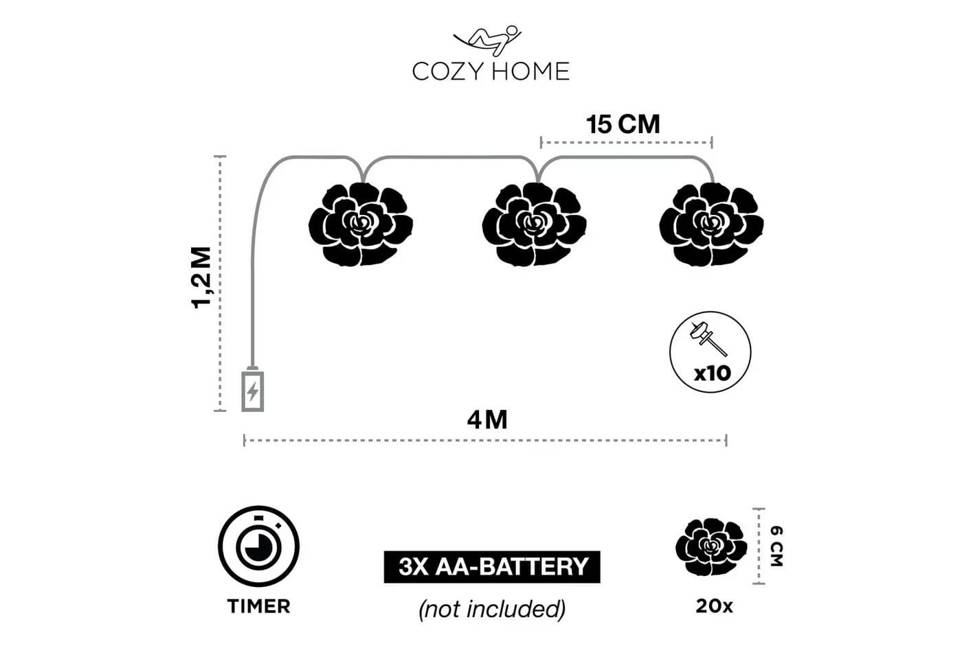 COZY HOME LED-Lichterkette Rosen 5m Warmweiß Batterie & Stecker - Bild 4