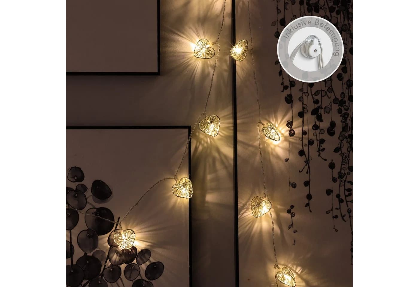 COZY HOME LED-Lichterkette Herz 20 LEDs 5m Timer-Funktion Warmweiß