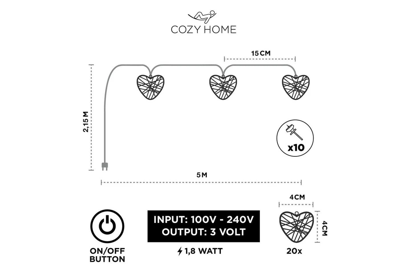 COZY HOME LED-Lichterkette Herz 20 LEDs 5m Timer-Funktion Warmweiß - Bild 4