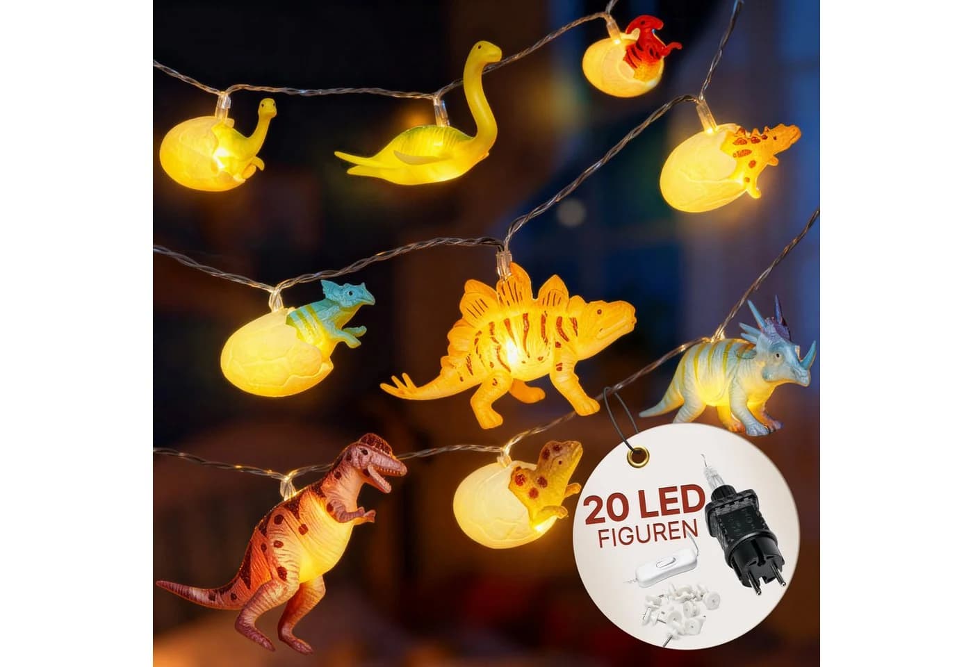 COZY HOME LED-Lichterkette Dino 12 LED Warmweiß Batterie Stecker - Bild 2