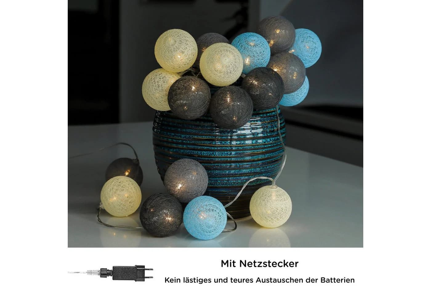 COZY HOME LED-Lichterkette Cotton Balls 6m Warmweiß 20 LEDs Strombetrieben