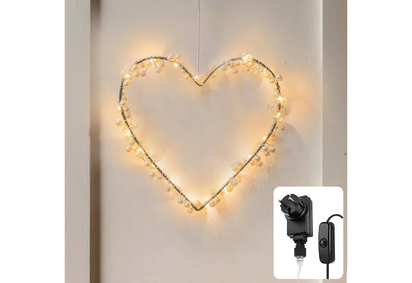 COZY HOME LED-Lichterkette Herz Lichterkranz warmweiß mit Stecker - Bild 2