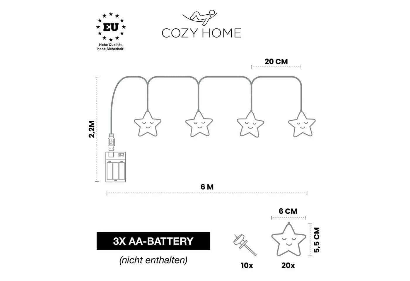 COZY HOME LED Lichterkette Sterne 20x App-Steuerung Dimmbar - Bild 5