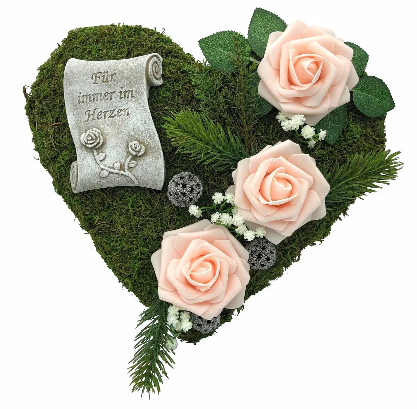 Radami Grabgesteck Für immer im Herzen 30cm 3 Rosen Rosa - Bild 2