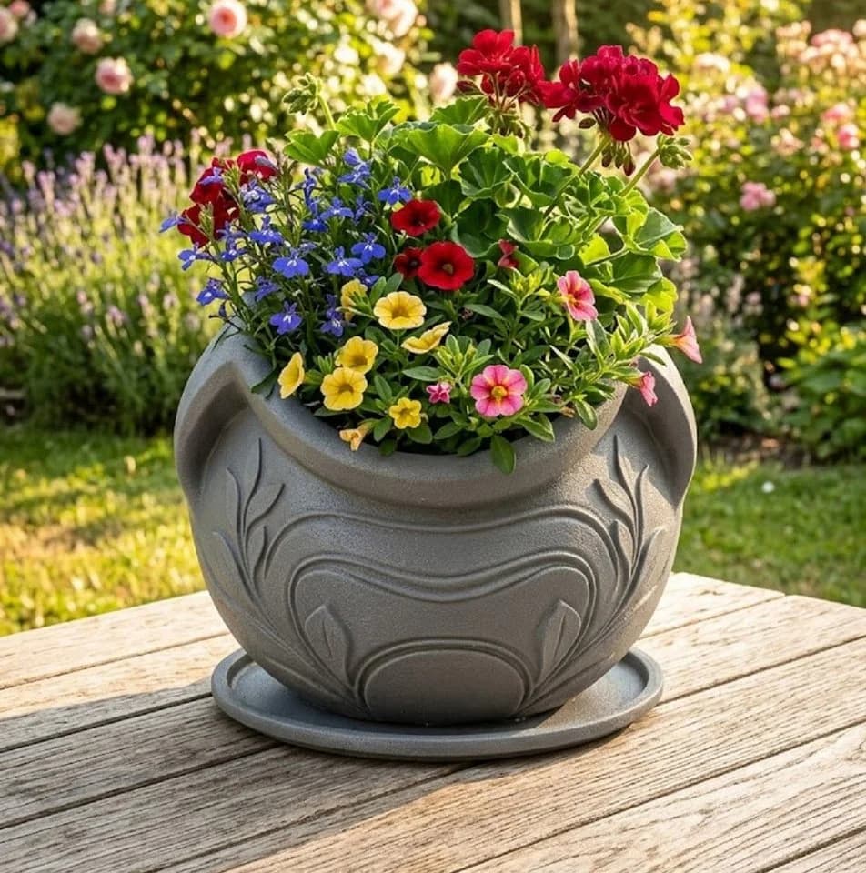 Mimaro Pflanzkübel Amphore Grau mit floralem Relief