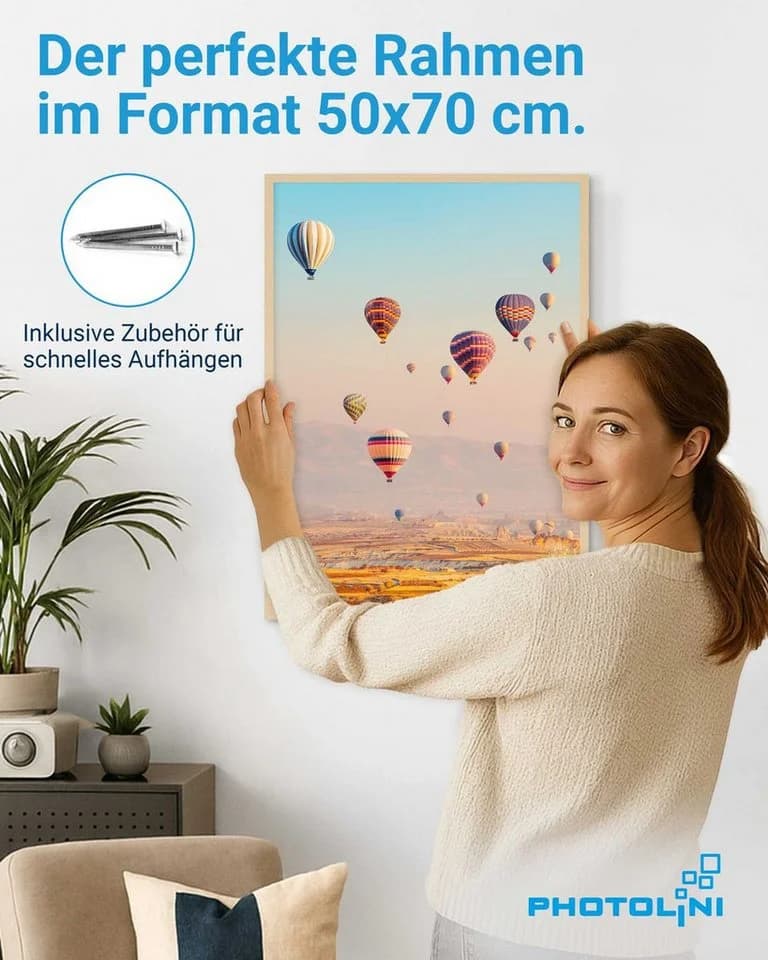 PHOTOLINI Bilderrahmen Modern MDF Acrylglas 50x70 cm Natur
