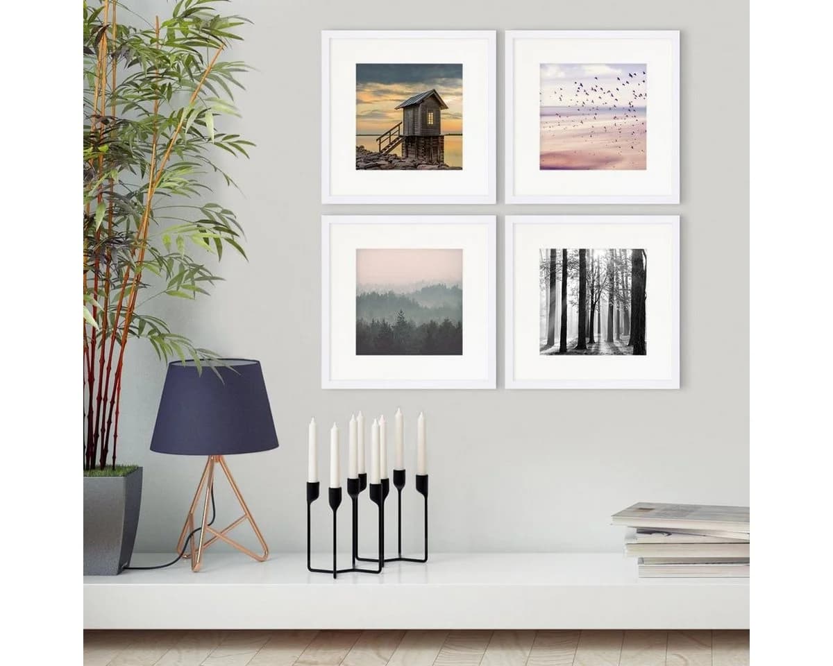 PHOTOLINI Bilderrahmen Set 4er Weiß Quadratisch MDF