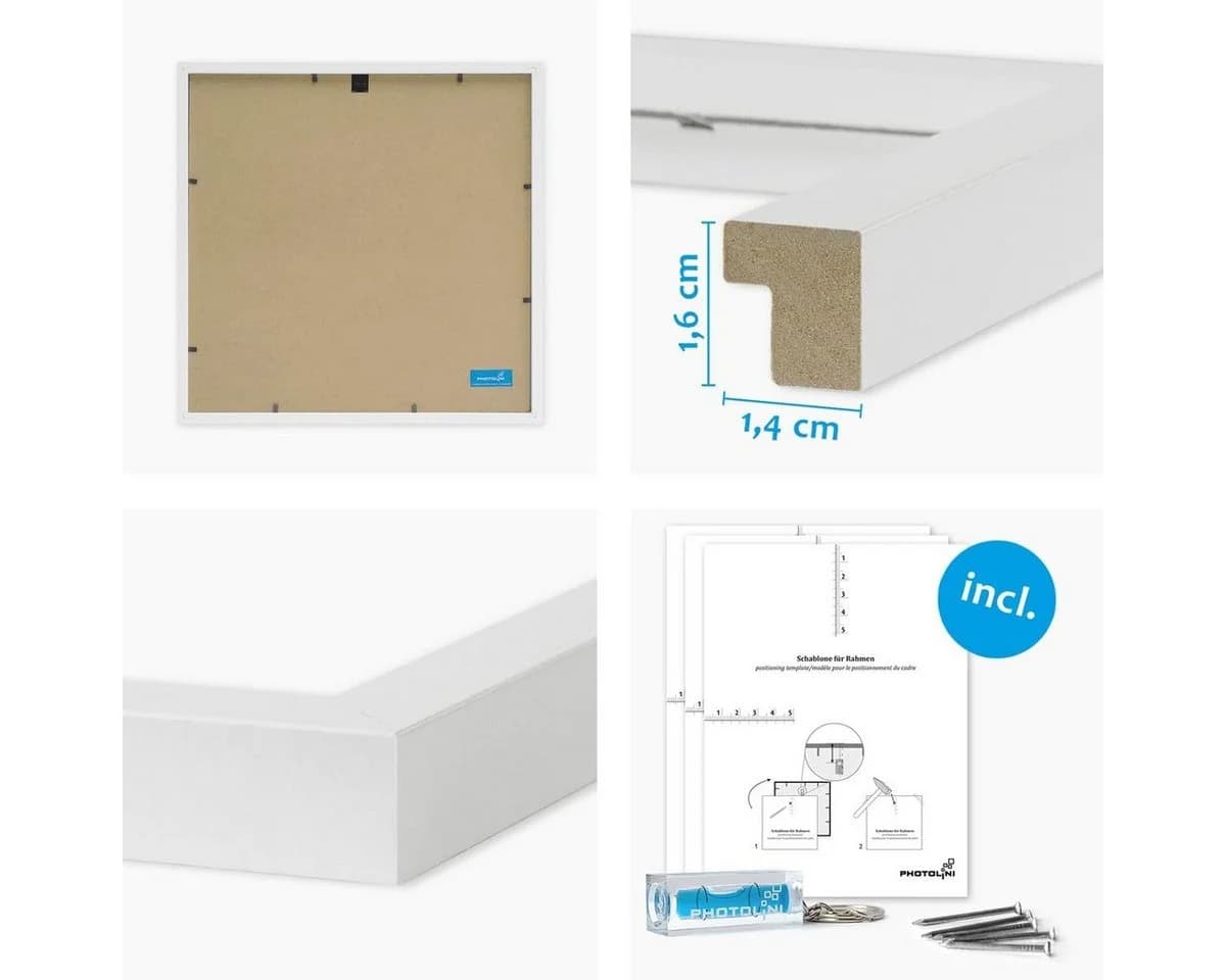 PHOTOLINI Bilderrahmen Set 4er Weiß Quadratisch MDF - Bild 3