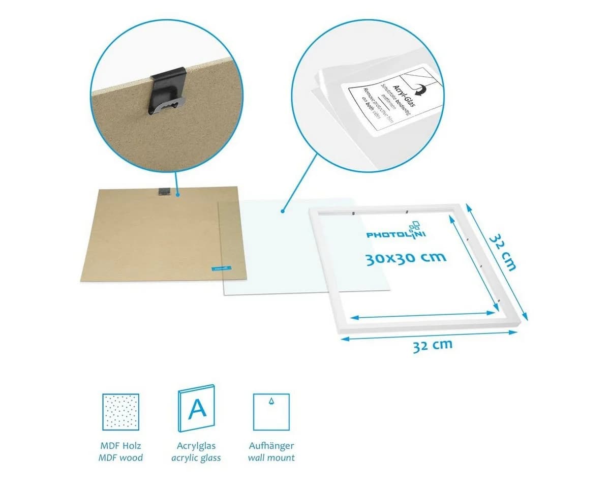 PHOTOLINI Bilderrahmen Set 4er Weiß Quadratisch MDF - Bild 5
