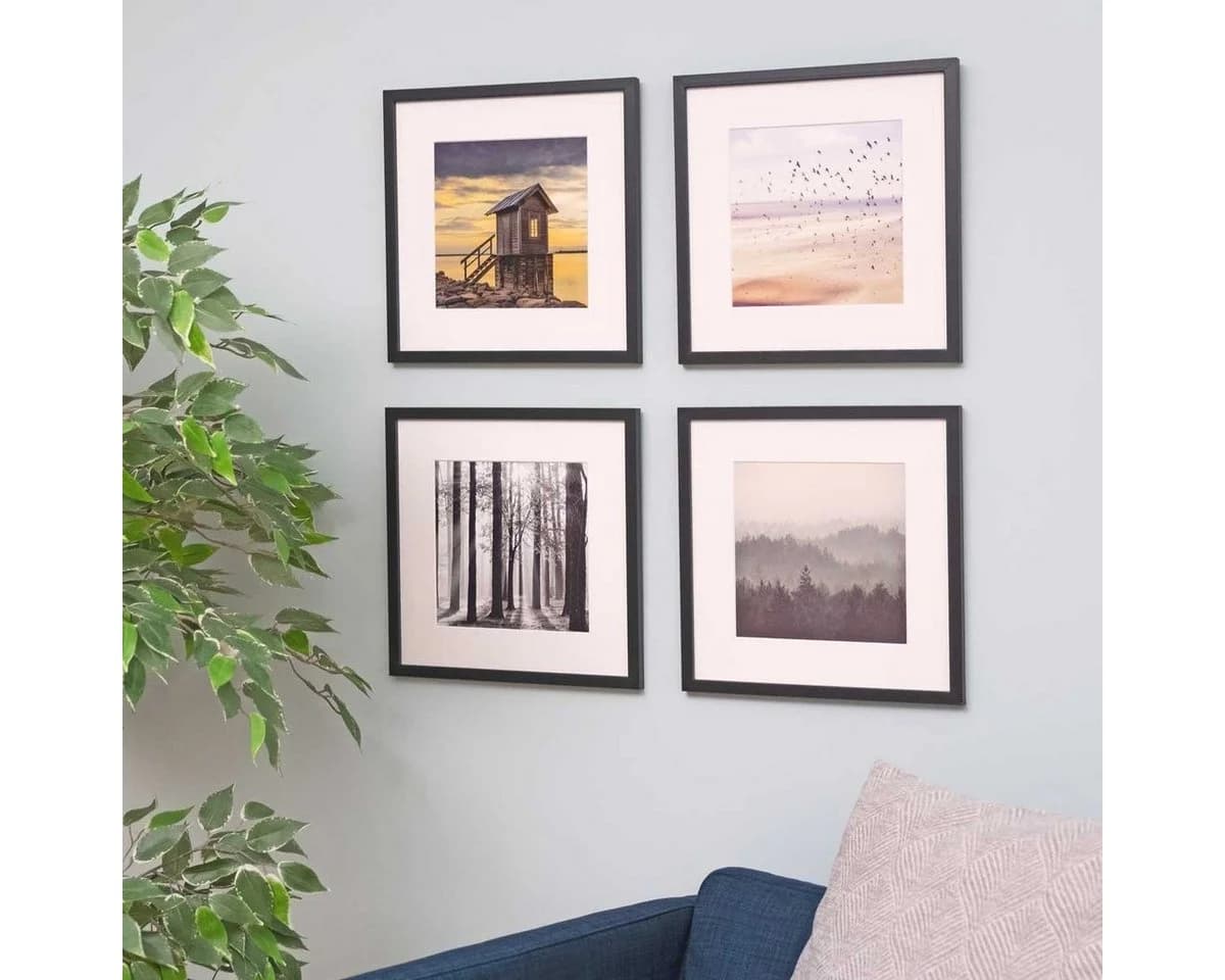 PHOTOLINI Bilderrahmen Set 4er Schwarz Quadratisch MDF