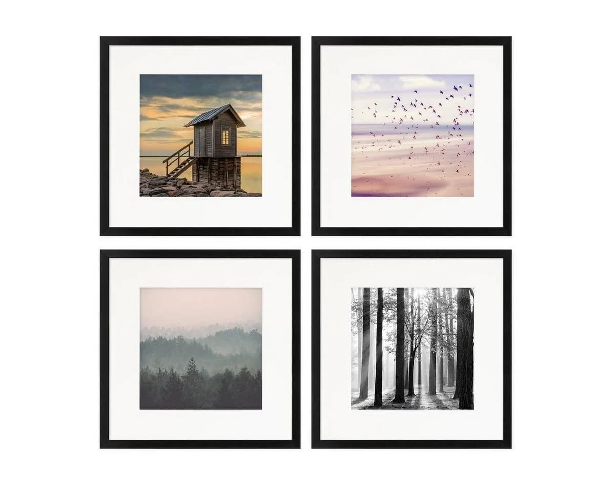 PHOTOLINI Bilderrahmen Set 4er Schwarz Quadratisch MDF - Bild 2