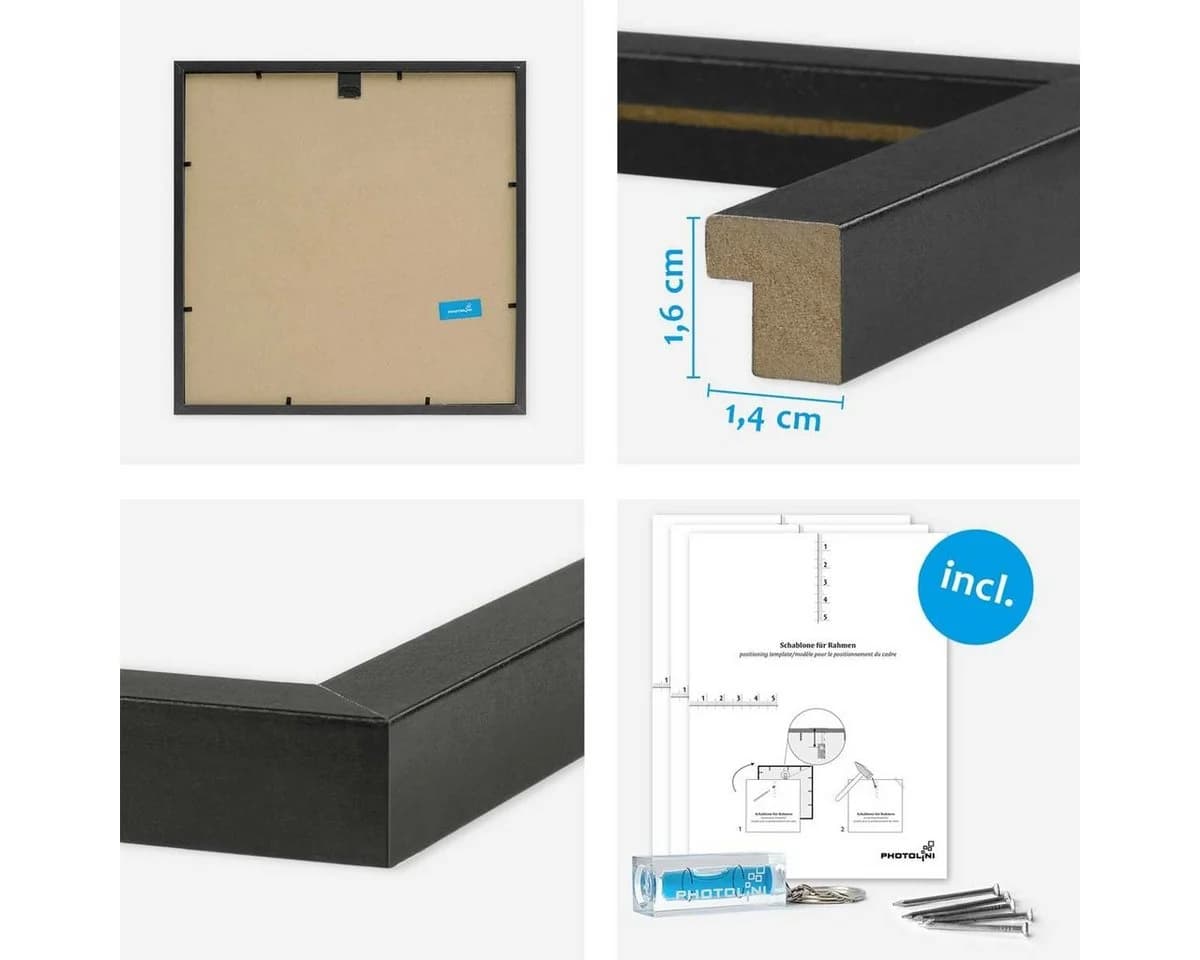 PHOTOLINI Bilderrahmen Set 4er Schwarz Quadratisch MDF - Bild 3