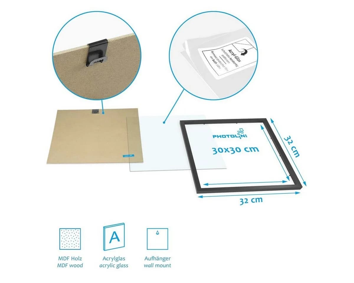 PHOTOLINI Bilderrahmen Set 4er Schwarz Quadratisch MDF - Bild 5