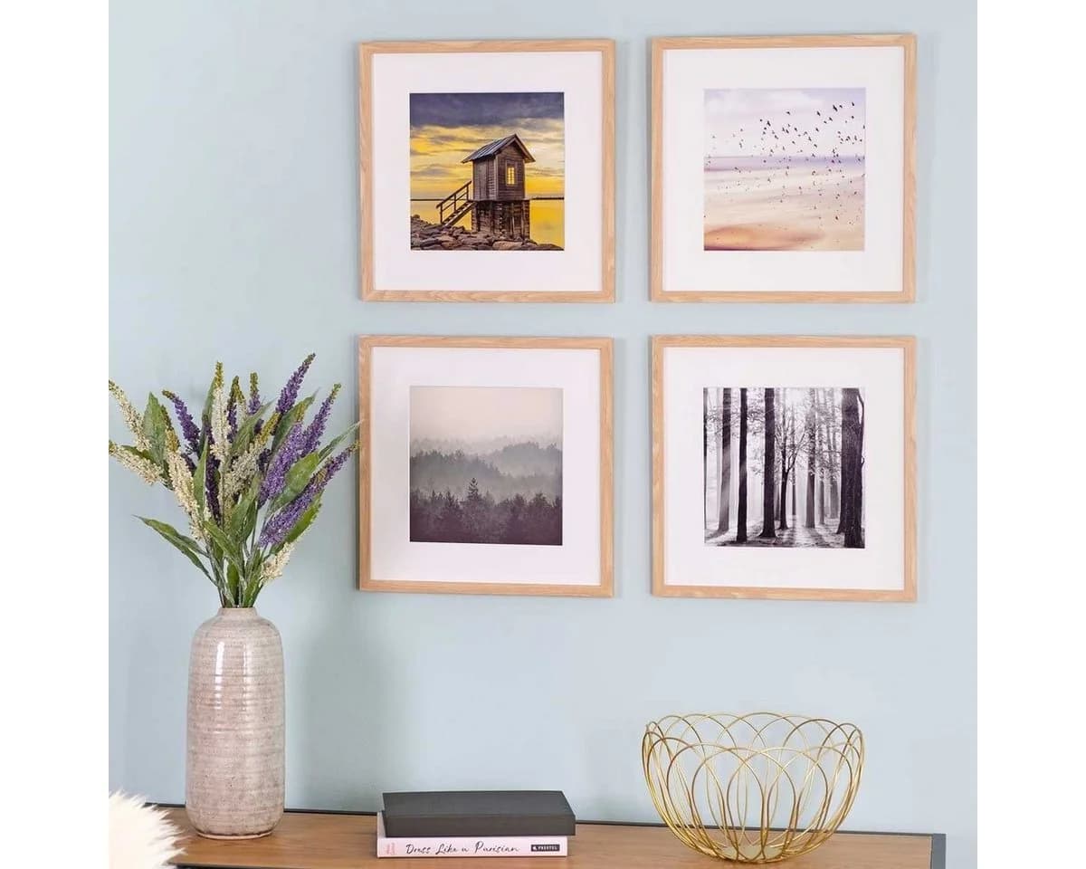 PHOTOLINI Bilderrahmen Set 4x 30x30 cm MDF Natur mit Passepartouts