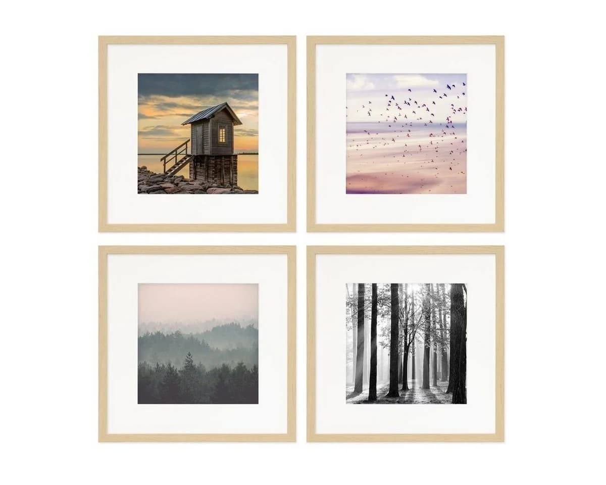 PHOTOLINI Bilderrahmen Set 4x 30x30 cm MDF Natur mit Passepartouts - Bild 2
