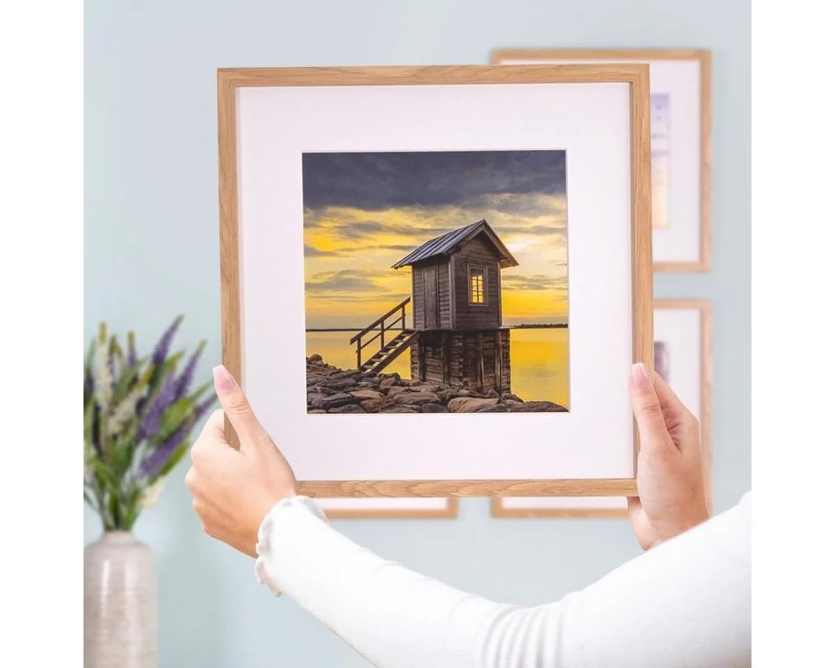 PHOTOLINI Bilderrahmen Set 4x 30x30 cm MDF Natur mit Passepartouts - Bild 4