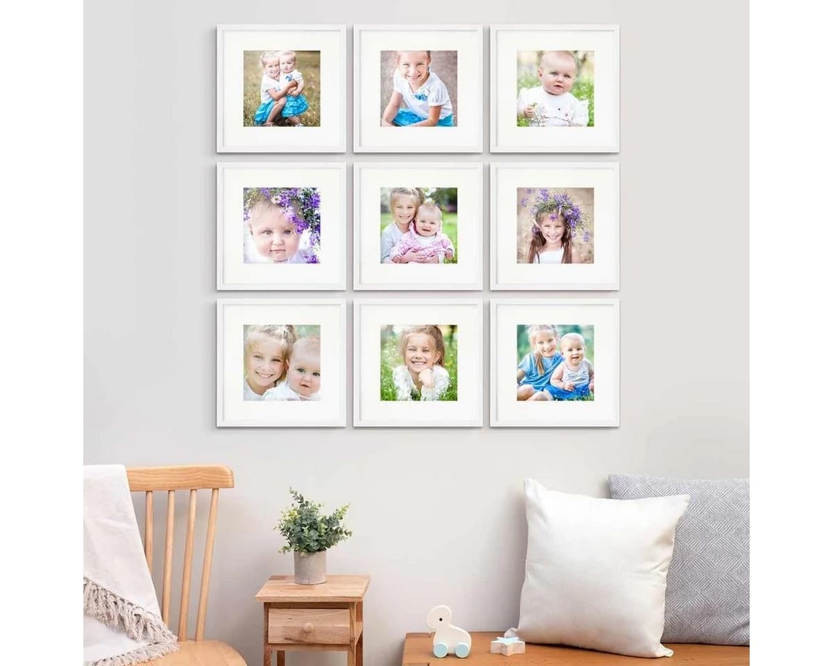 PHOTOLINI 9er Set Bilderrahmen Weiß MDF 30x30 cm mit Passepartout - Bild 4