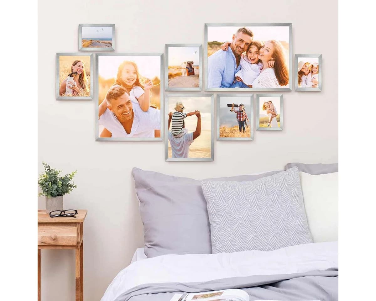 PHOTOLINI Bilderrahmen 9er Set No.3 Silber MDF Acrylglas