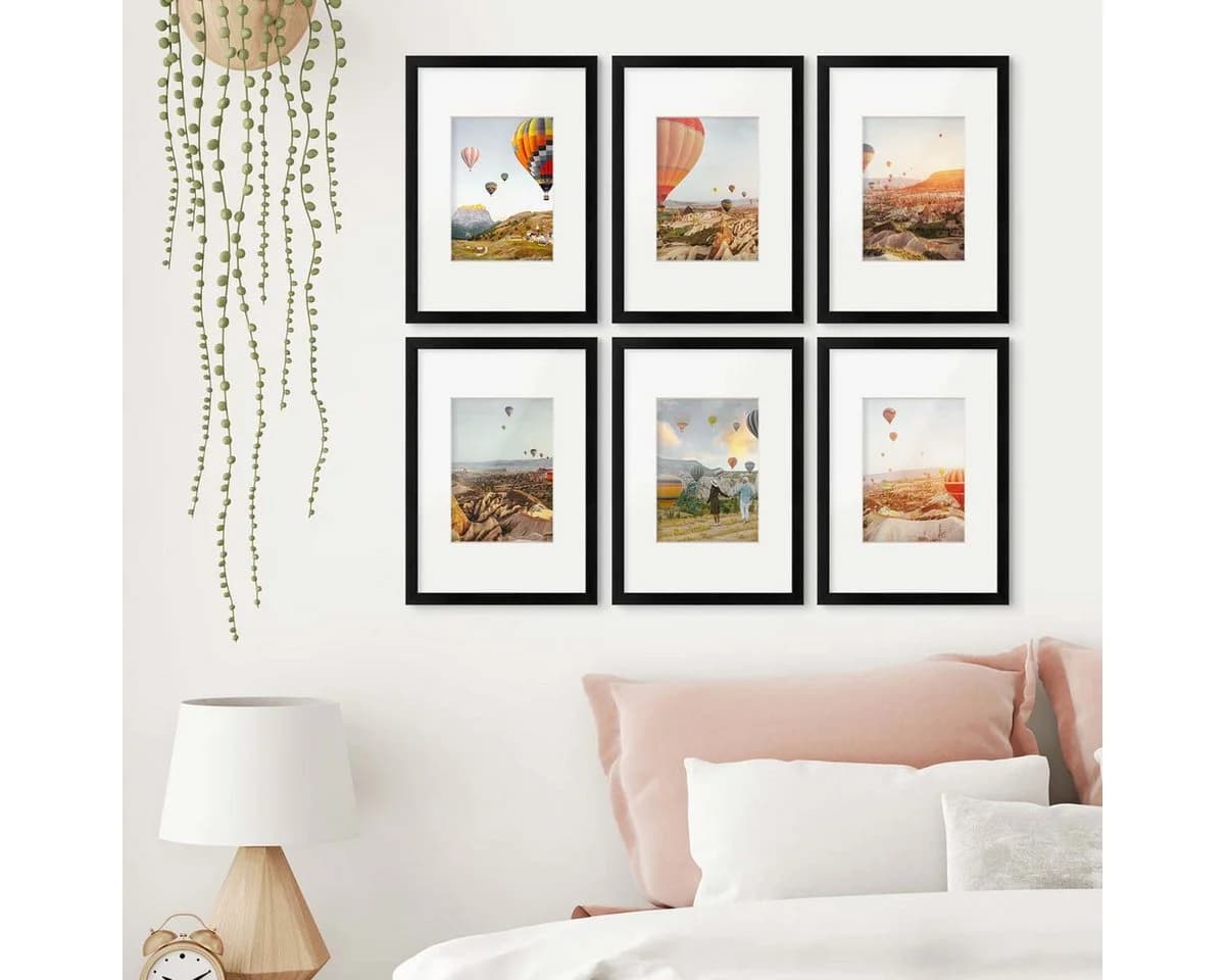 PHOTOLINI Bilderrahmen 6er Set 21x30 cm / A4 Modern Schmal mit Passepartout