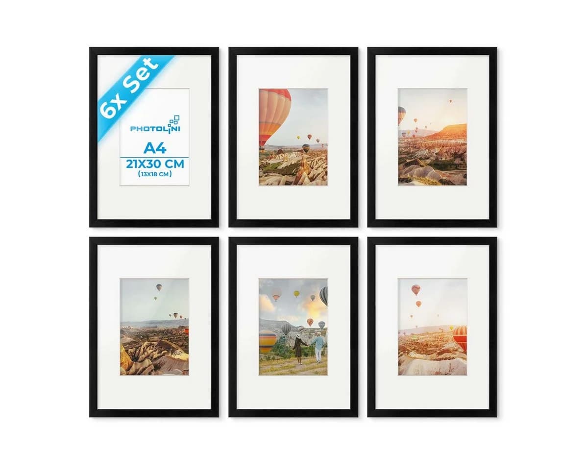 PHOTOLINI Bilderrahmen 6er Set 21x30 cm / A4 Modern Schmal mit Passepartout - Bild 2