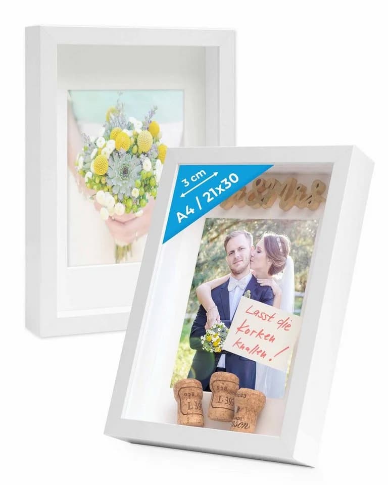 PHOTOLINI 3D-Objektrahmen 2er Set Weiß mit Glasscheibe - Bild 2