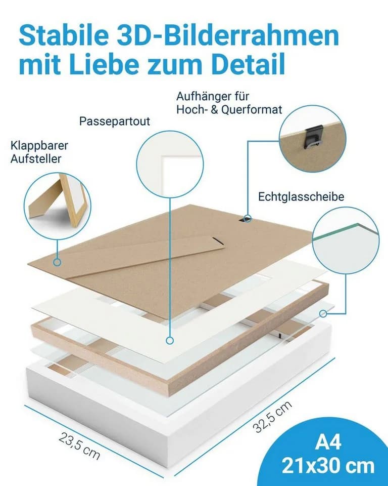 PHOTOLINI 3D-Objektrahmen 2er Set Weiß mit Glasscheibe - Bild 3