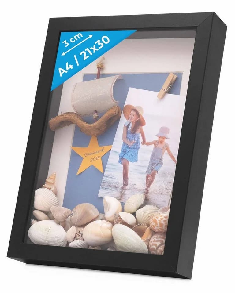 PHOTOLINI Objektrahmen A4 Schwarz Weiß mit Glasscheibe - Bild 2