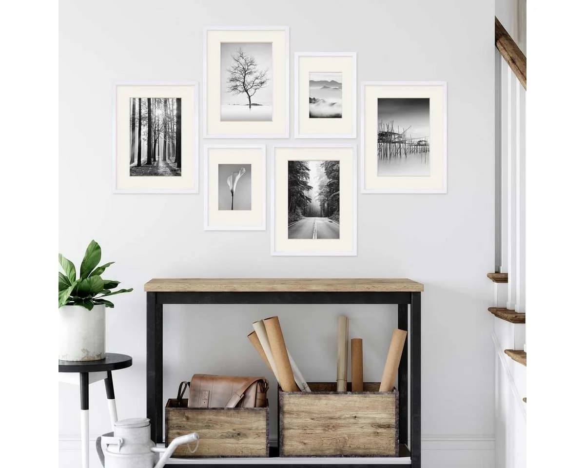 PHOTOLINI Bilderrahmen 6er Set Weiß MDF Acrylglas mit Passepartout