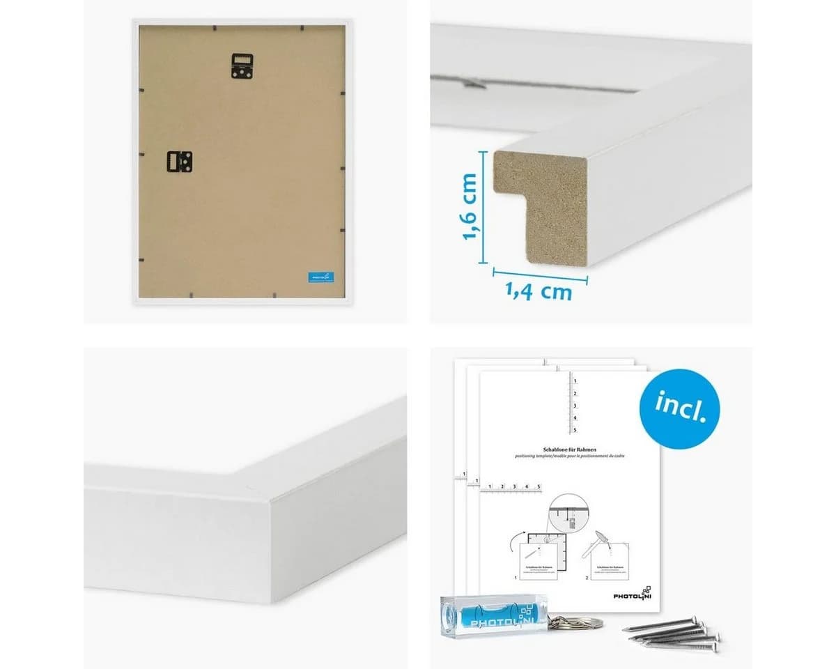 PHOTOLINI Bilderrahmen 6er Set Weiß MDF Acrylglas mit Passepartout - Bild 3