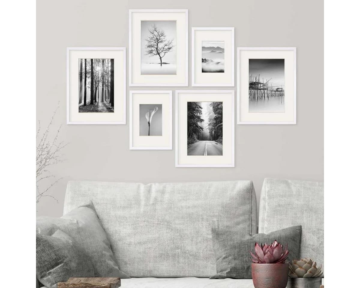 PHOTOLINI Bilderrahmen 6er Set Weiß MDF Acrylglas mit Passepartout - Bild 4