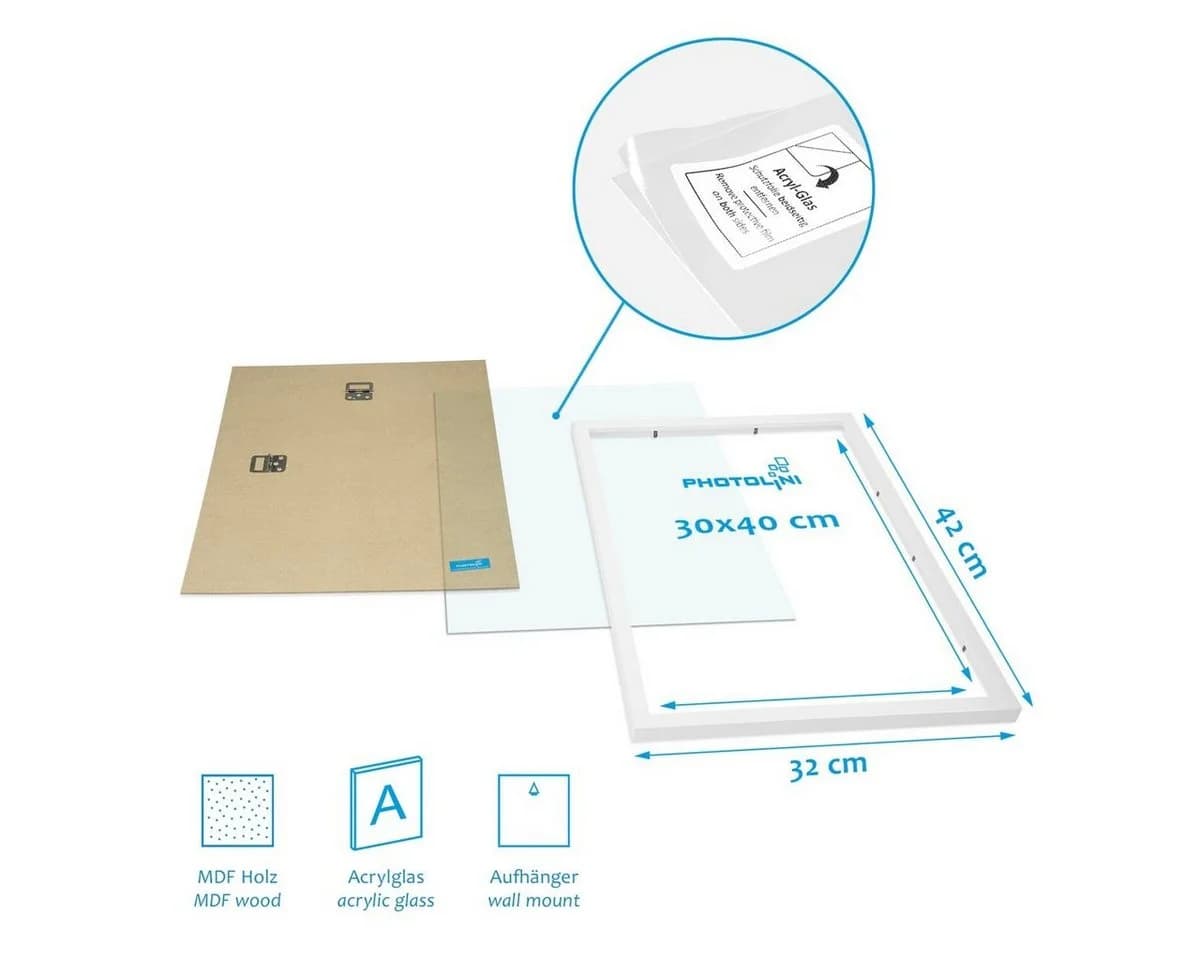 PHOTOLINI Bilderrahmen 6er Set Weiß MDF Acrylglas mit Passepartout - Bild 5
