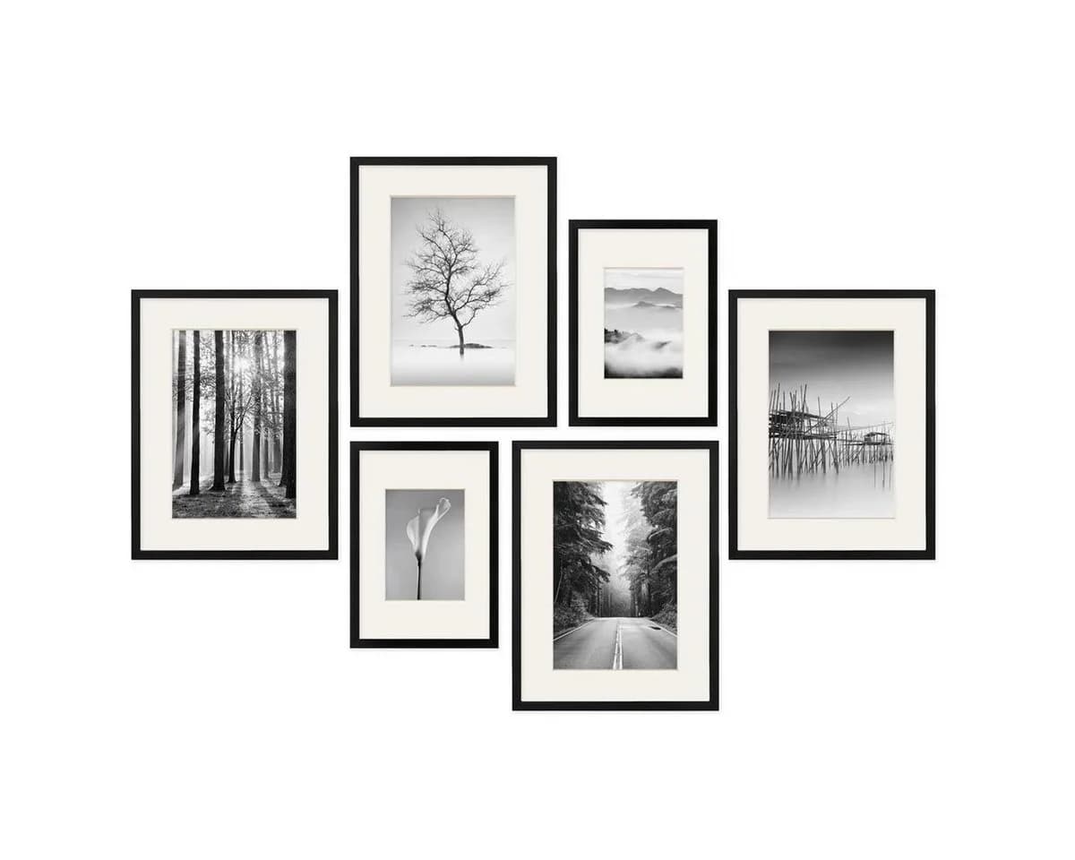 PHOTOLINI Bilderrahmen 6er Set Schwarz MDF mit Passepartout - Bild 2