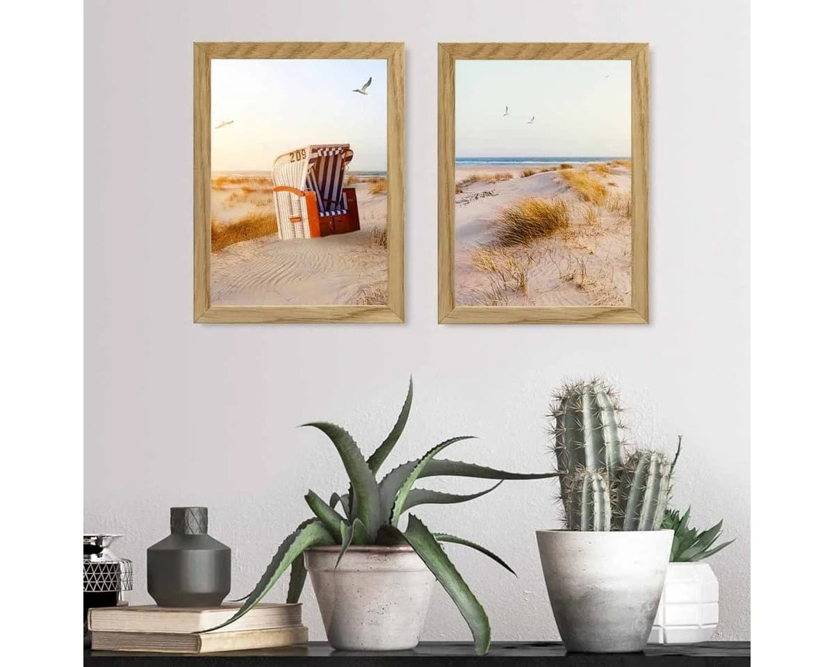 PHOTOLINI Bilderrahmen 2er Set Massivholz Beige Modern