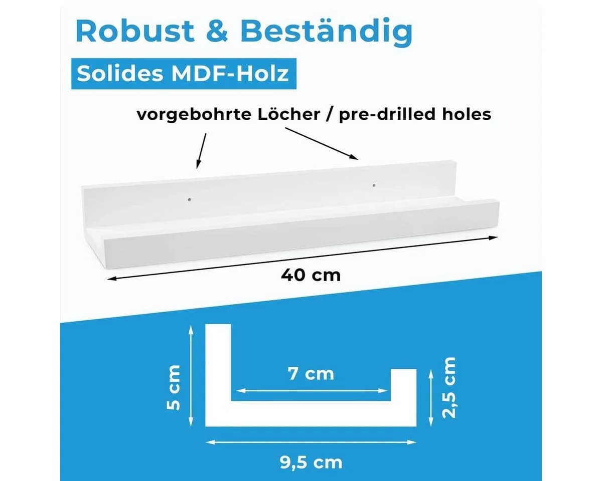 PHOTOLINI Wandregal Bilderleiste 2er Set Weiß Modern